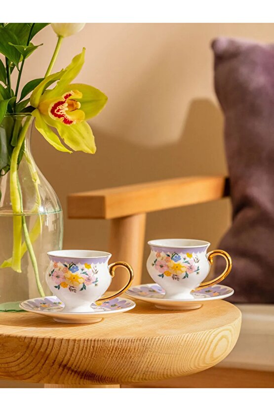 Desenli Porselen Kahve Fincan Takımı 2li 90 Ml