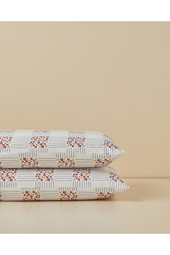 Daisy Plaid Kolay Ütülenir 2li Yastık Kılıfı 50x70 cm Kırmızı - Mavi