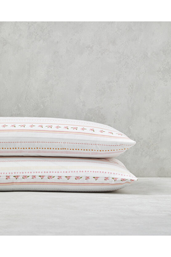 Daisy Stripes Kolay Ütülenir 2li Yastık Kılıfı 50x70 cm Pembe