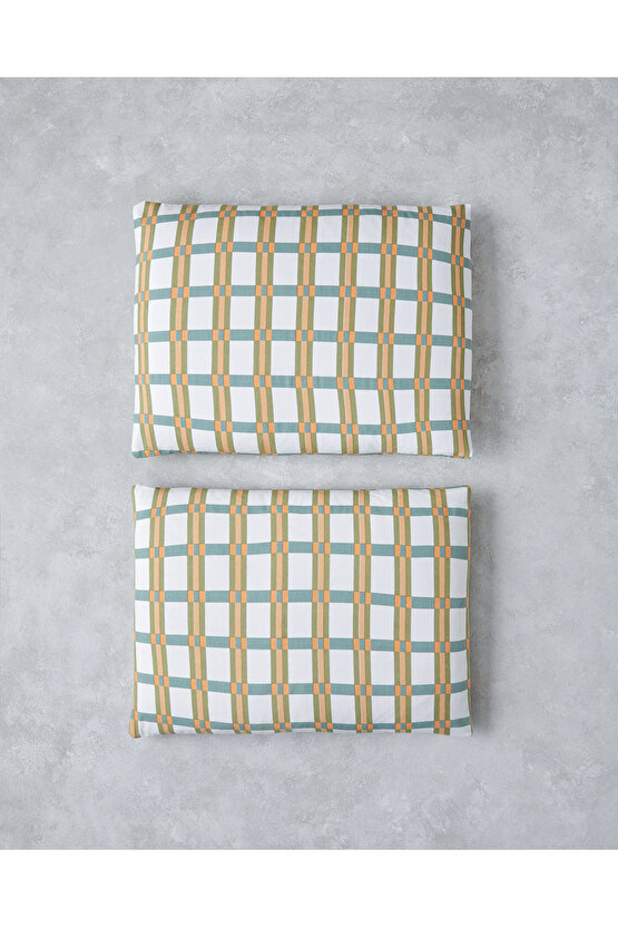 Summer Plaid Kolay Ütülenir 2li Yastık Kılıfı 50x70 cm Yeşil