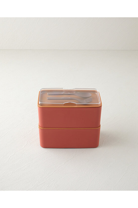 Mezaluna Time Plastik 2 Katlı Lunch Box 1 L- 1 L Turuncu