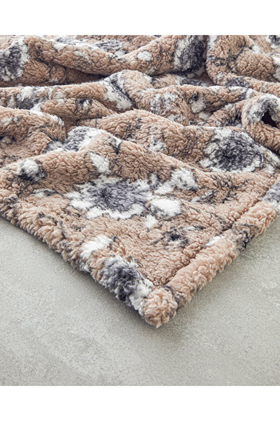 Gardenia Glow Baskılı Sherpa Battaniye Vizon