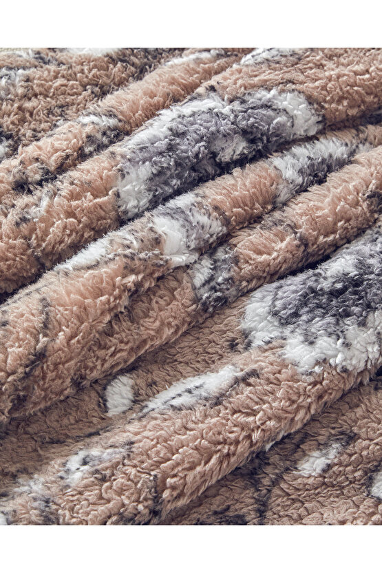 Gardenia Glow Baskılı Sherpa Battaniye Vizon