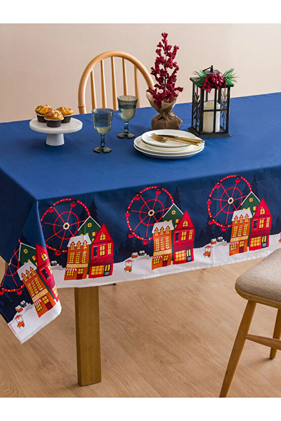 Lacivert Yılbaşı Temalı Masa Örtüsü 150x200 cm