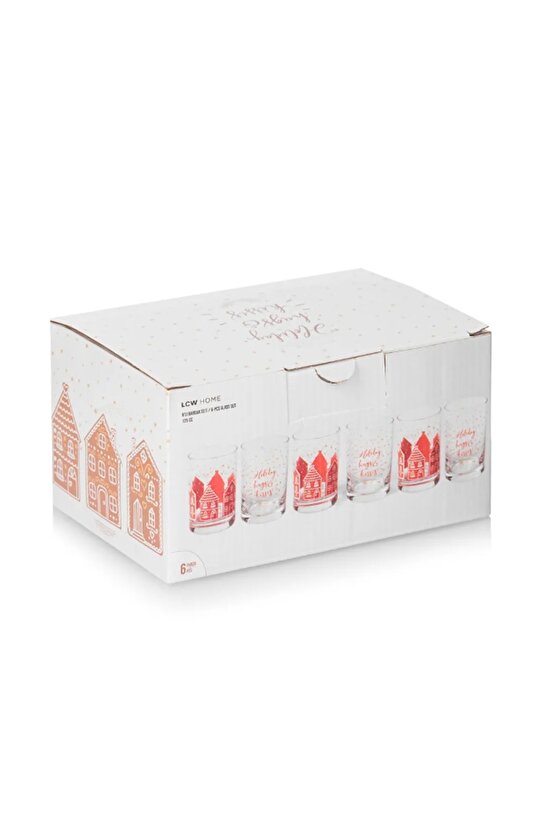 Yılbaşı Kolesiyonu Kahverengi Yılbaşı Baskılı Cam Bardak Seti 6lı 125 Ml