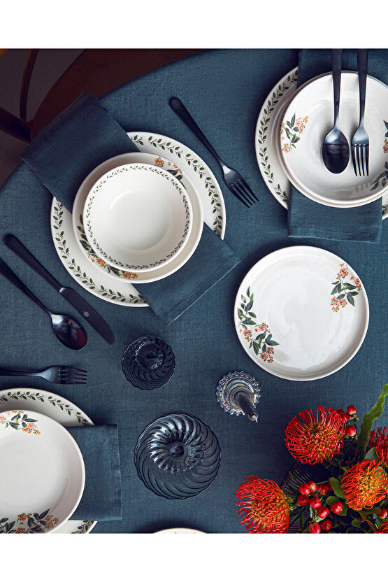 Elena Seramik Yemek Takımı 16 Parça 4 Kişilik Yeşil-Turuncu