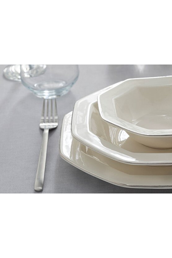 Lioni Porselen 24 Parça 6 Kişilik Yemek Takımı Silver