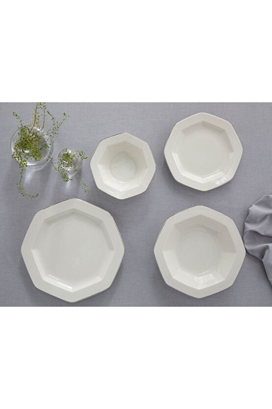 Lioni Porselen 24 Parça 6 Kişilik Yemek Takımı Silver