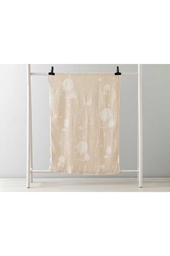 Pamuk Kuzu Pamuk Unisex Bebe Battaniye 80x120 Cm Bej Ekru Hayvan Desenli 90 x 120