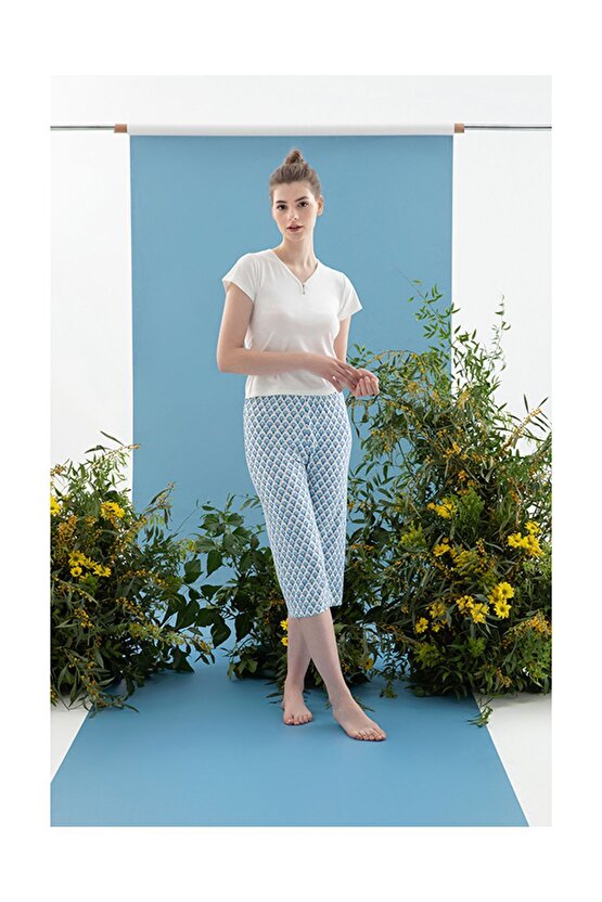 Blue Blanc Viskon Kadın Pijama Takımı Mavi