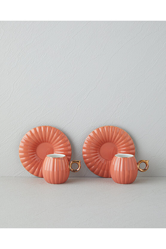 Polka New Bone China 4 Parça 2 Kişilik Kahve Fincan Takımı Terracotta