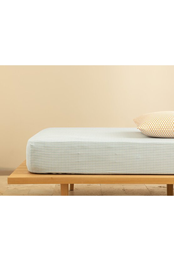 Wave Dots Kolay Ütülenir Tek Kişilik Lastıklı Çarşaf 100x200 Cm Seledon