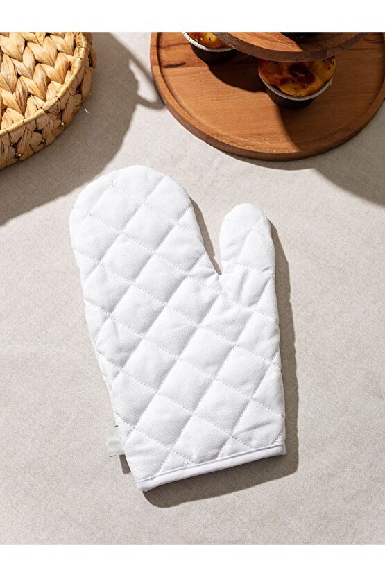 Fırın Eldiveni Beyaz Yazı Nakışlı Pamuklu