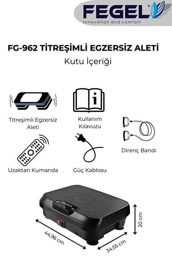 FG-962 Titreşimli Spor ve Egzersiz Aleti – 99 Kademe, Uzaktan Kumandalı, Direnç Bantlı,120 KG