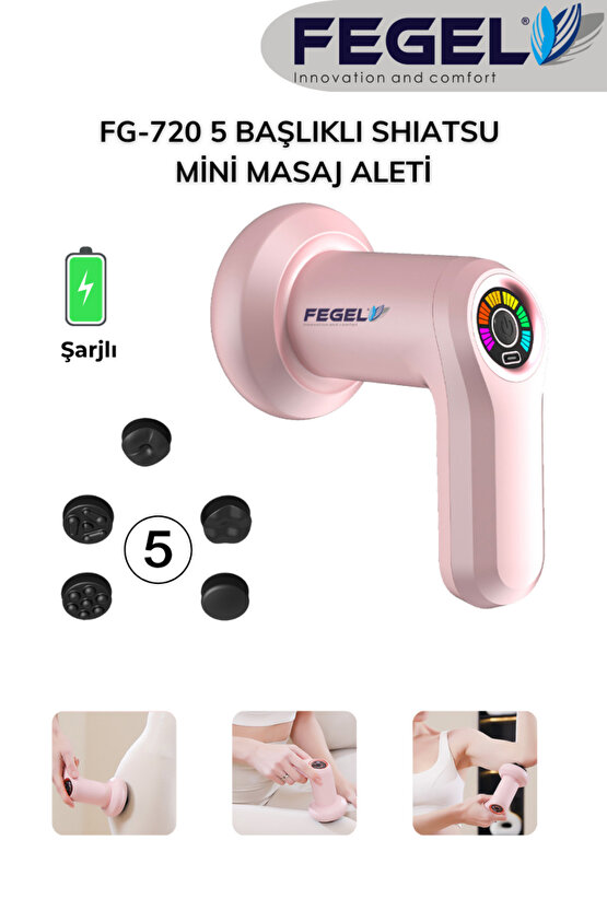 FG-720 Shiatsu 5 Başlıklı Masaj Aleti,6 Hız Kademeli, Yağ Yakımını Destekleyen Tüm Vücut Masaj