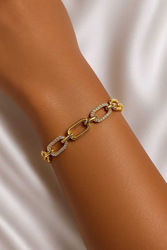 14K Altın Kaplama Kuyumcu Model Taşlı Gold Bileklik