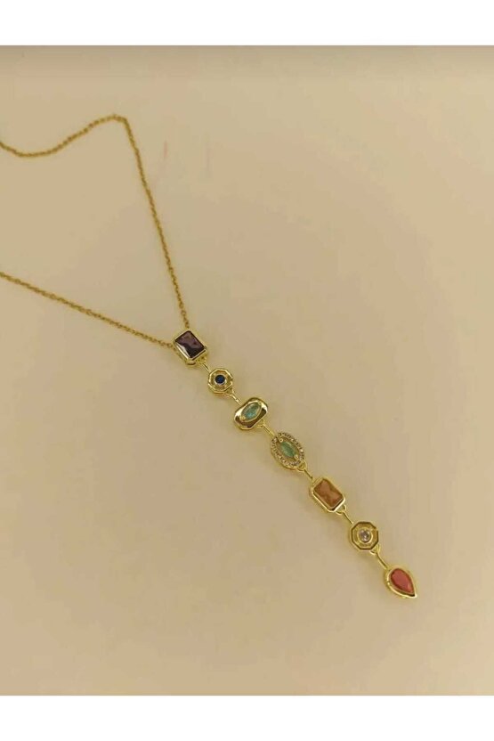 Renkli Taş 7 Element Çelik Y Kolye