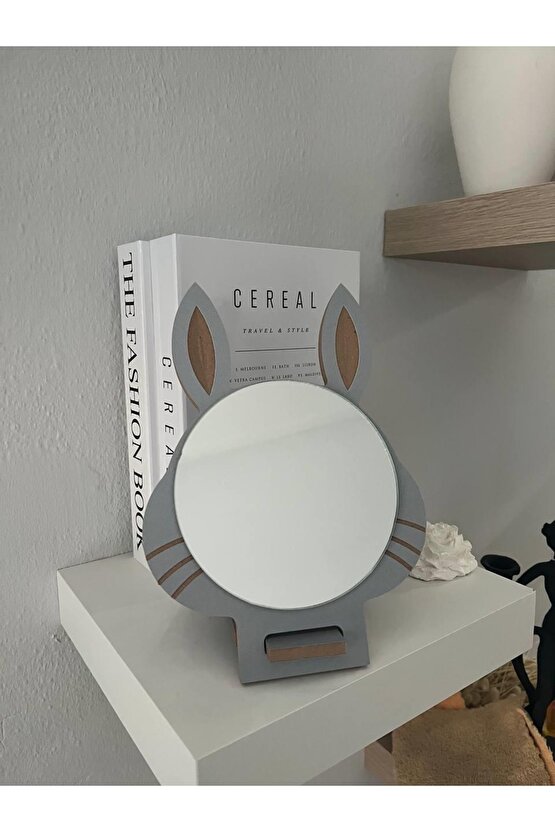 Masaüstü Gri Renk Hediyelik Dekoratif Makyaj Aynasi,tavşan Kulaklı,sevimli Ayna, Çocuk Ve Genç Ayna,