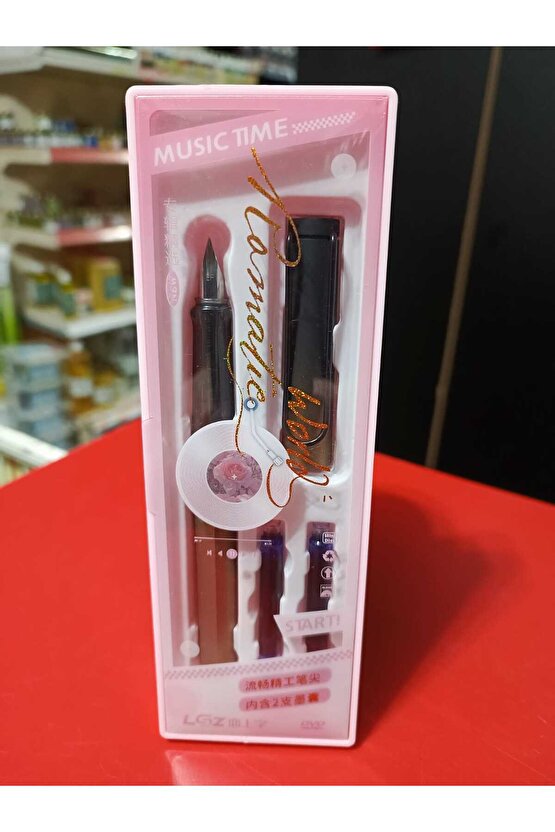 Hediyelik Dolma Kalem Seti EF uçlu kalem+iki kartuş sert mika METALİK GOLD