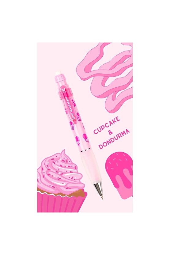 DEEP CUPCAKE & DONDURMA BASKILI MEKANİK VERSATİL KALEM 0.7 ŞEKER PEMBE