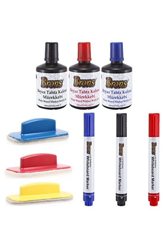 Beyaz Tahta Yazı Seti - Mürekkep + Kalem + Silgi