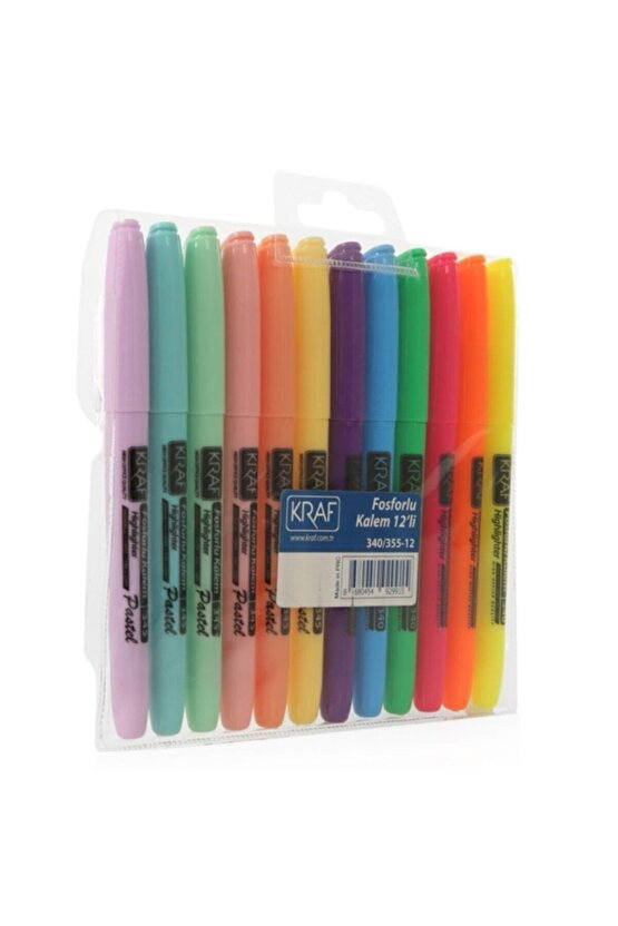 Kalem Tipi Fosforlu Işaretleme Kalemi Seti 12 Renk Pastel Ve Canlı Renkler