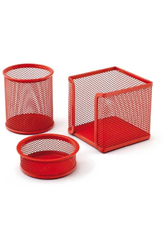 Perfore 3 Lü Kırmızı Metal Masa Üstü Seti