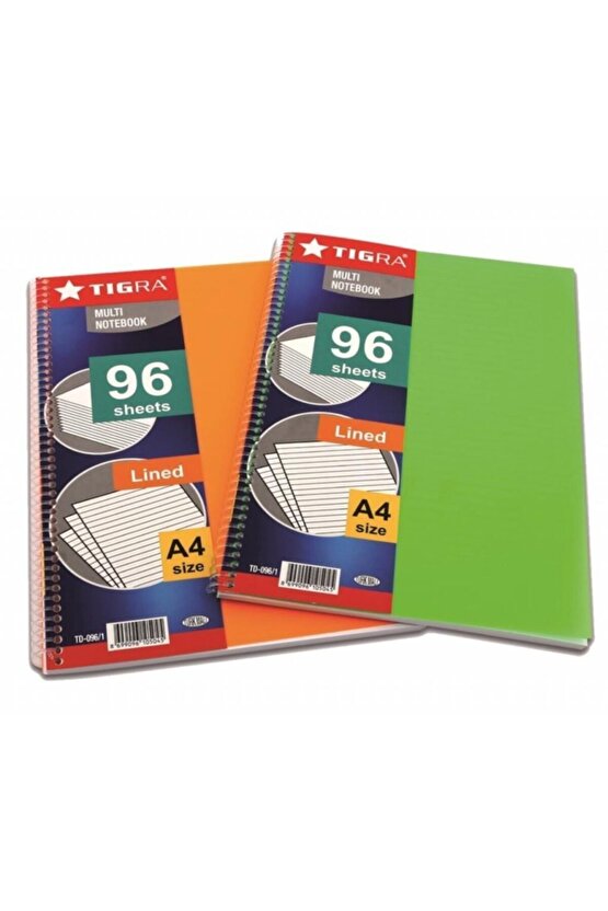 Spiralli Defter Plastik Kapak Çizgili 96 Yp A4 Td-0961