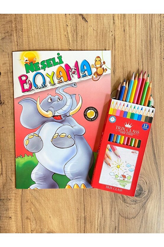 Boya Kalemi 12’li Uzun Boy+ Neşeli Boyama Kitabı