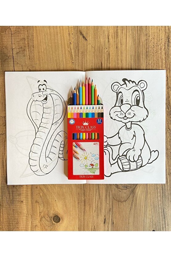 Boya Kalemi 12’li Uzun Boy+ Neşeli Boyama Kitabı