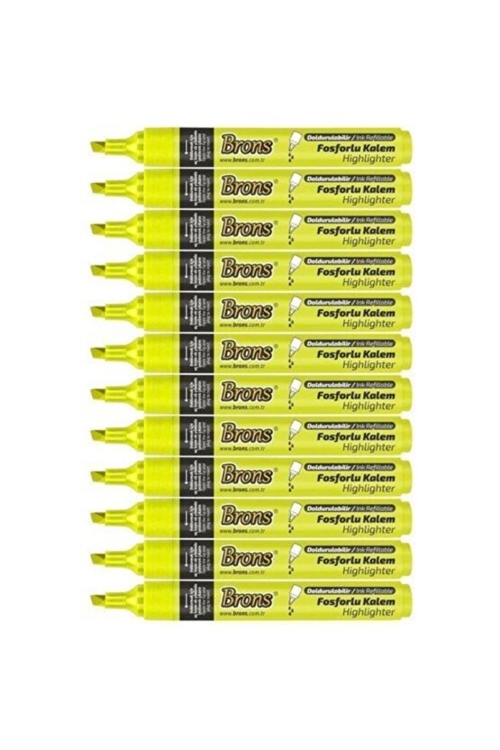 Doldurulabilir Sarı Fosforlu Kalem 12li