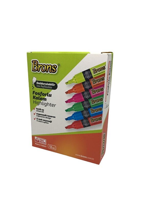 Doldurulabilir Sarı Fosforlu Kalem 12li