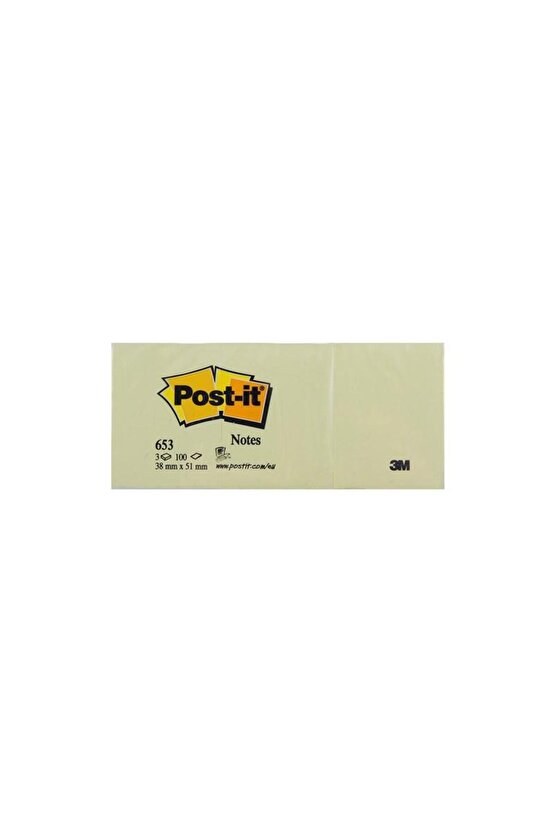 Post-it Yapışkanlı Not Kağıdı 3 Blok 100 Yaprak 38x51 Sarı 653