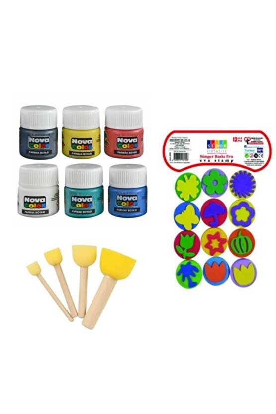 Parmak Boyası Seti Pon Pon Fırçalı Baskı Kalıplı