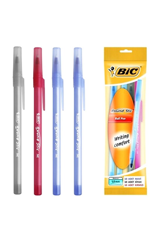 Raund Tükenmez Kalem Seti 30 Adet ( 10 Mavi +10 Siyah+10kırmızı )