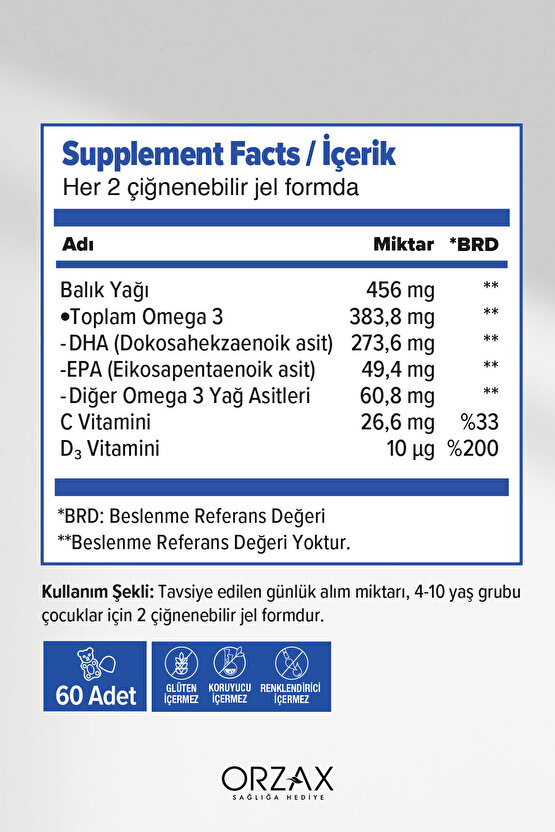 Ocean Gummies Omega 3 Kids - 60 Adet Çiğnenebilir Jel Form