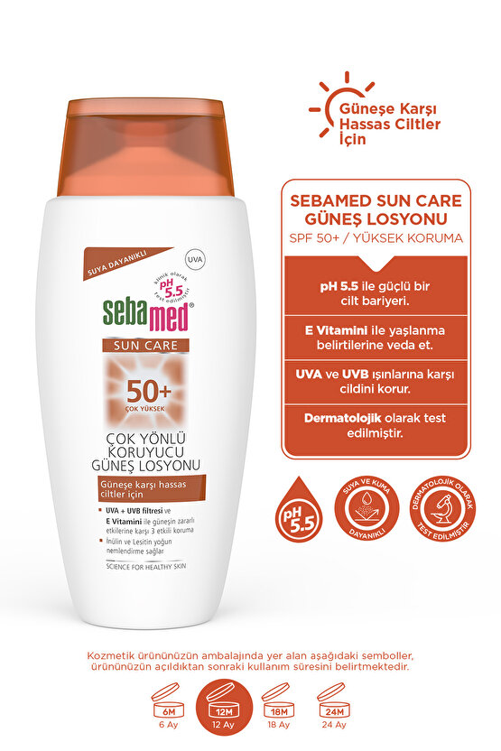 Sun Care SPF 50+ UVAUVB Filtresi ve E Vitamini Üçlü Yüksek Koruma Çok Yönlü Güneş Losyonu 150 ml