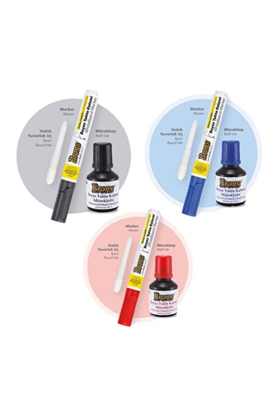 3lü Doldurulabilir Tahta Kalem Seti - 3 Tahta Kalemi - 30ml 3 Renk Mürekkep ve Yedek Kalem Uçları