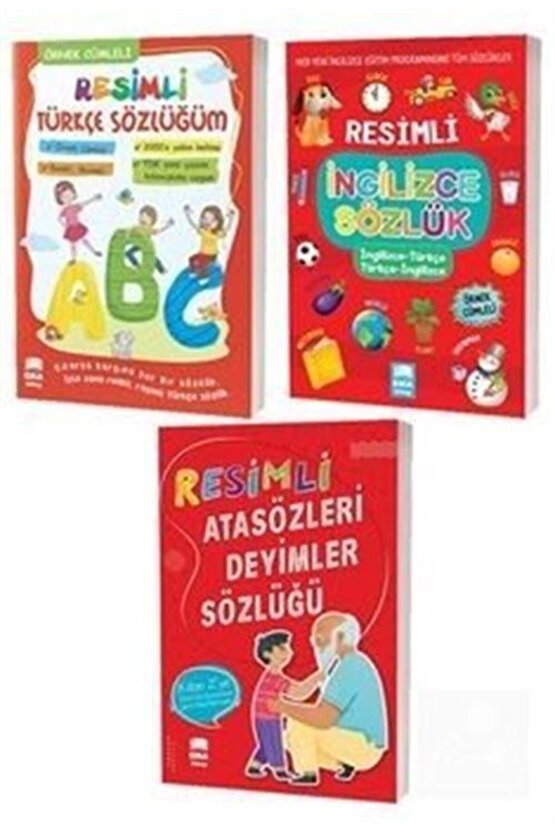 Resimli Türkçe İngilizce ve Atasözleri Deyimler Sözlükleri - 3 Kitap Set TDK Uyumlu