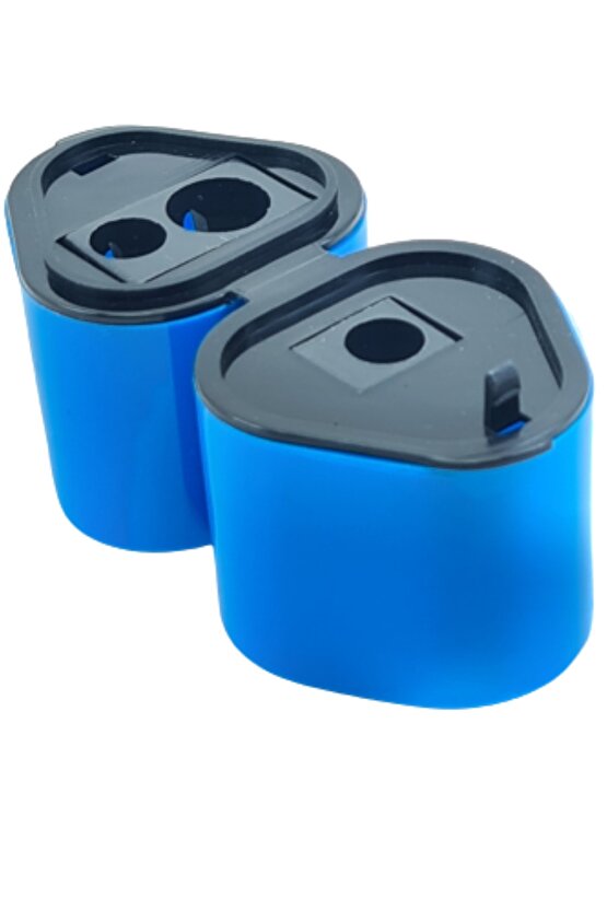 3 Lü Lüx Kalemtıraş Hazneli Kalemtıraş Tahta Kalem Açacağı Mavi