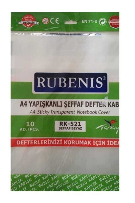 A4 10lu Şeffaf Beyaz Yapışkanlı Defter Kabı Rk-521