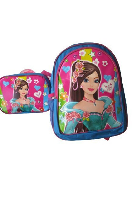 Kız Çocuk Beslenmeli Okul Sırt Çantası - 3 Bölmeli Fermuarlı Okul Beslenme Çantası Kalemlik Hediyeli