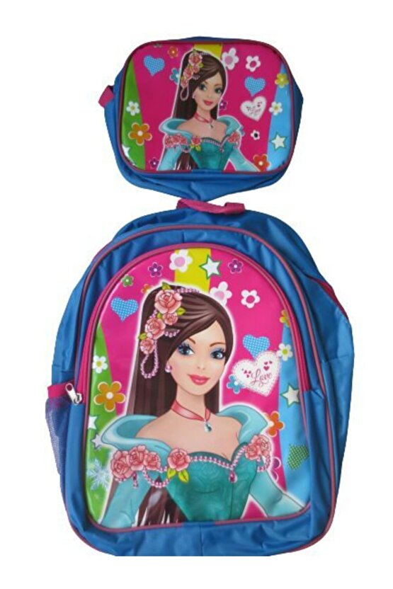 Kız Çocuk Beslenmeli Okul Sırt Çantası - 3 Bölmeli Fermuarlı Okul Beslenme Çantası Kalemlik Hediyeli
