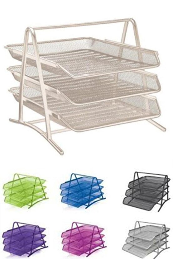 3lü Siyah Evrak Rafı - Dosyalık - 3 Katlı Evrak Rafı - Metal Evrak Rafı