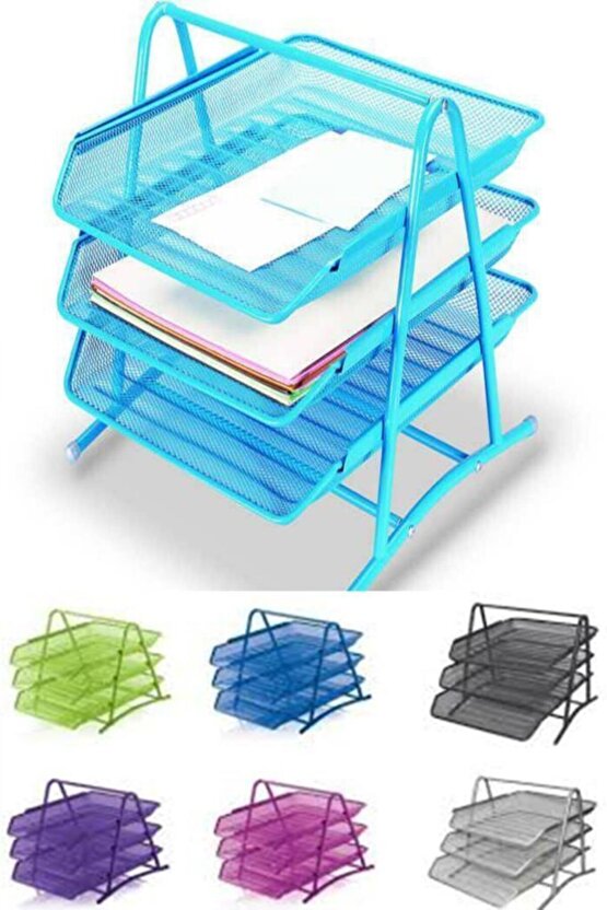 3lü Siyah Evrak Rafı - Dosyalık - 3 Katlı Evrak Rafı - Metal Evrak Rafı