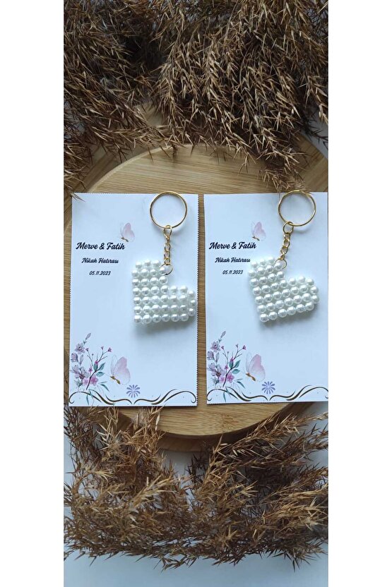 İncili Yıldız Hediyelik Anahtarlık Özel Tasarım Kart 8 Adet Söz-nişan-nikah-kına-mevlüt-baby Shower