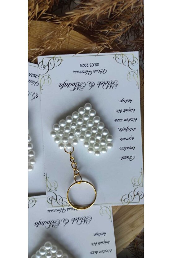 Birgülce Incili Kalp Hediyelik Anahtarlık 10 Adet Söz-nişan-nikah-mevlüt- Özel Tasarım Hatıra