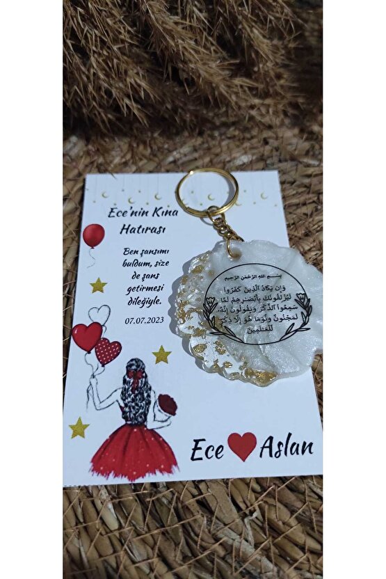 Kına Gecesi Hediyelik Epoksi 8 Adet Nazar Ayeti Baskılı Anahtarlık-söz-nişan-nikah Hatırası