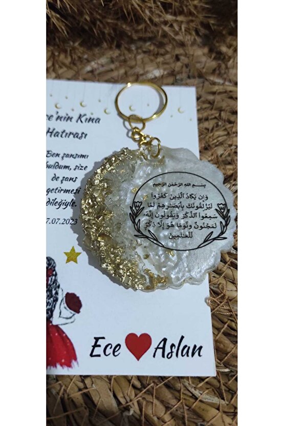 Kına Gecesi Hediyelik Epoksi 8 Adet Nazar Ayeti Baskılı Anahtarlık-söz-nişan-nikah Hatırası