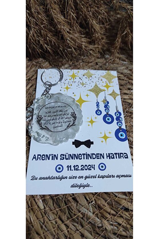 Nazar Ayeti Baskılı Anahtarlık 8 Adet Sünnet Hatırasıözel Tasarım Nazar Boncuk Tasarımlı
